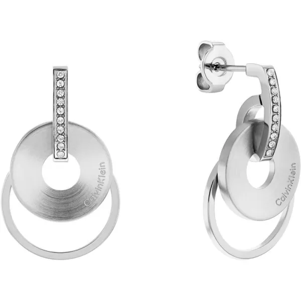 Calvin Klein Womens Dangle and Drop Earrings CrystalSet Elegance with Interlocked RingsSilver