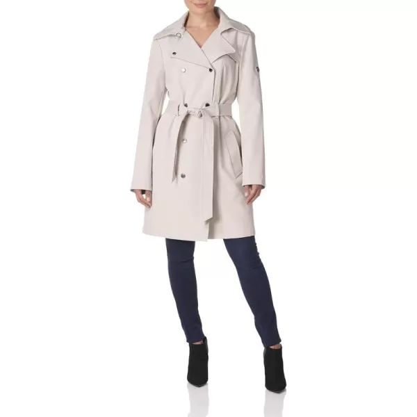 Calvin Klein Womens Double Breasted Belted Rain Jacket with Removable HoodOyster