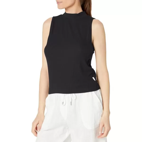 Calvin Klein Womens Everyday Embrodery Monogram Cropped SS Short Sleeve Mock NeckBlack