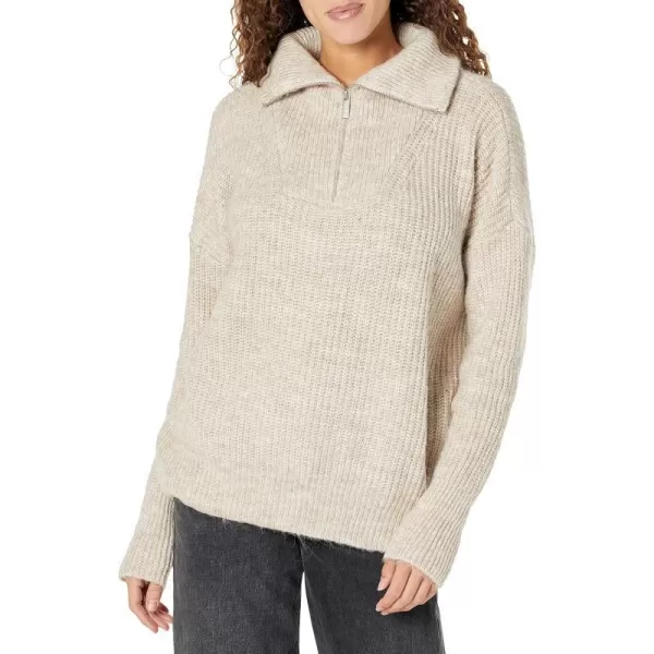 Calvin Klein Womens Everyday Oversized LS Half Zip Mock Neck Long SleeveMocha Heather