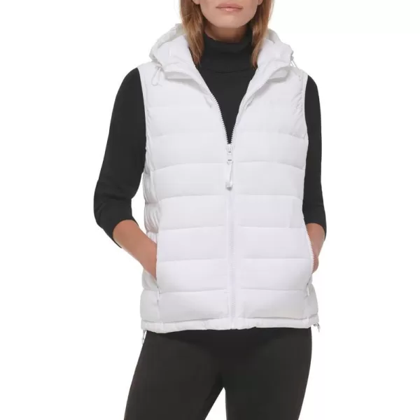 Calvin Klein Womens Hooded Casual Stretch Fabric Quilted VestWhite