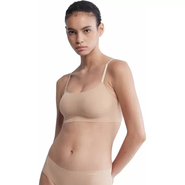 Calvin Klein Womens Invisibles Comfort Seamless Adjustable Skinny Strap Bralette BraBeige