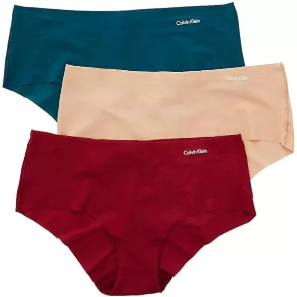 Calvin Klein Womens Invisibles Seamless Hipster Panties Multipack3 BareTeal DiamondRaspberry Jam