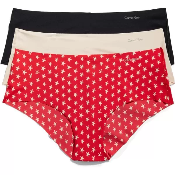 Calvin Klein Womens Invisibles Seamless Hipster Panties Multipack3 BlackBeechwoodStar Stamp Beechwood