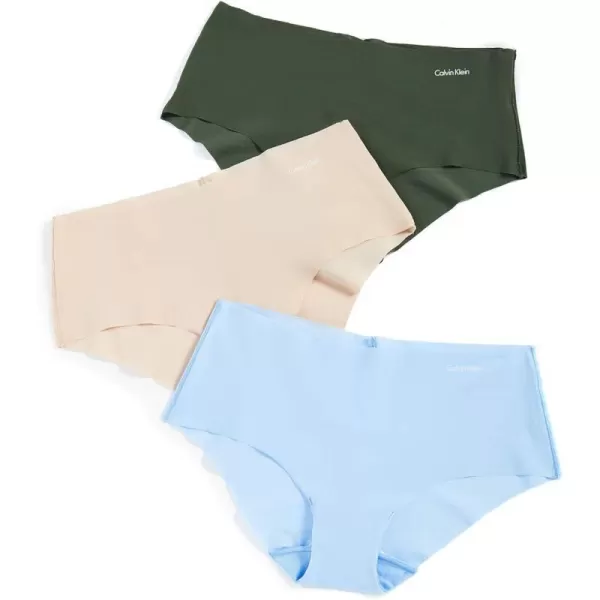 Calvin Klein Womens Invisibles Seamless Hipster Panties Multipack3 Sensory BlueDuffel BagBare