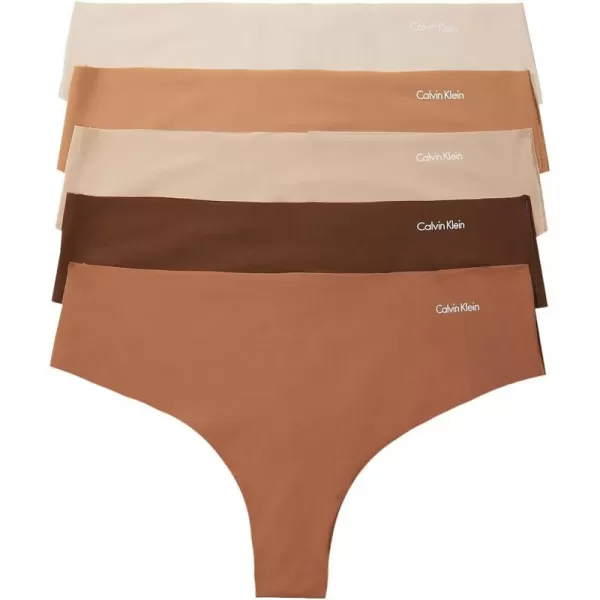 Calvin Klein Womens Invisibles Seamless Thong Panties 5 PackBeechwoodCedarSandalwoodSpruceUmber