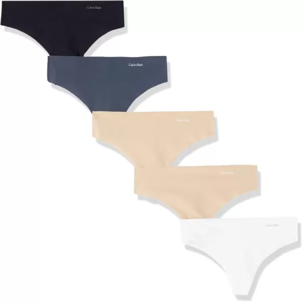 Calvin Klein Womens Invisibles Seamless Thong Panties 5 PackBlackSpeakeasyWhite Light Caramel