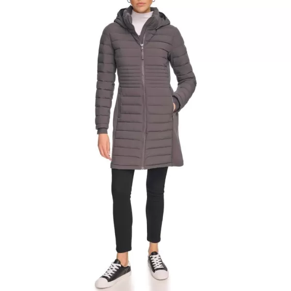 Calvin Klein Womens Long LightWeight Puffer JacketForged Iron