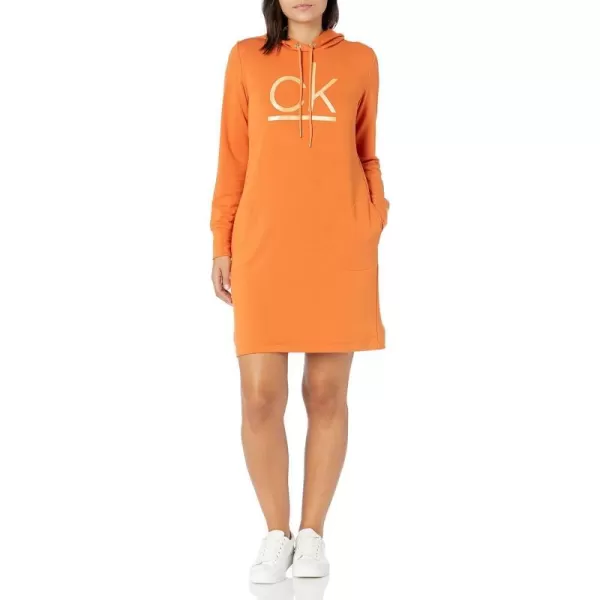 Calvin Klein Womens Long Sleeve Hoodie DressApricotGold