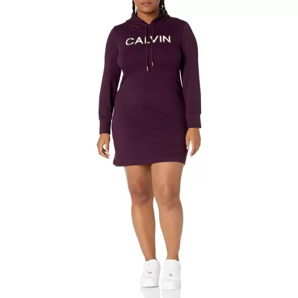 Calvin Klein Womens Long Sleeve Hoodie DressAubergine