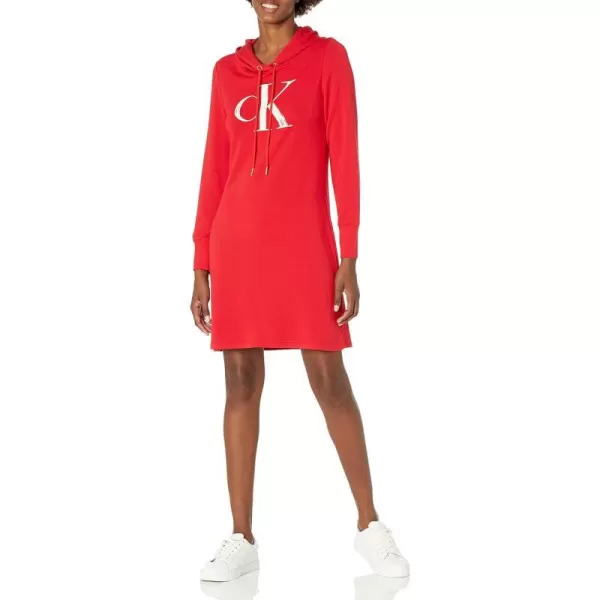 Calvin Klein Womens Long Sleeve Hoodie DressClassic Red