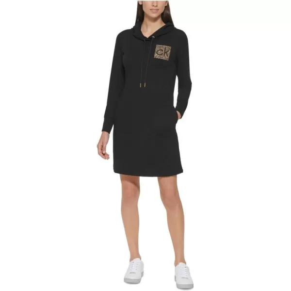 Calvin Klein Womens Long Sleeve Hoodie DressJet BlackGold