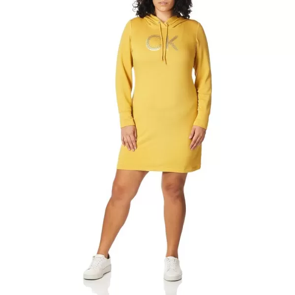 Calvin Klein Womens Long Sleeve Hoodie DressOchre