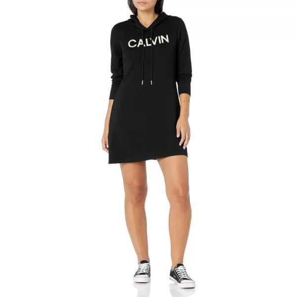 Calvin Klein Womens Long Sleeve Hoodie DressPitch Black