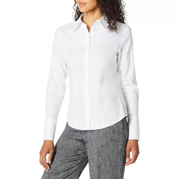 Calvin Klein Womens Long Sleeve Wrinkle Free Button Down BlouseWhite