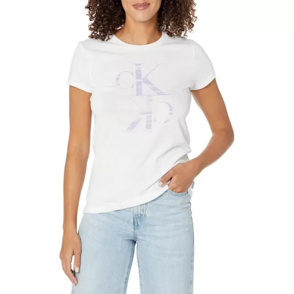 Calvin Klein Womens Matte Plastisol Wave Design Logo Short Sleeve ShirtWhite