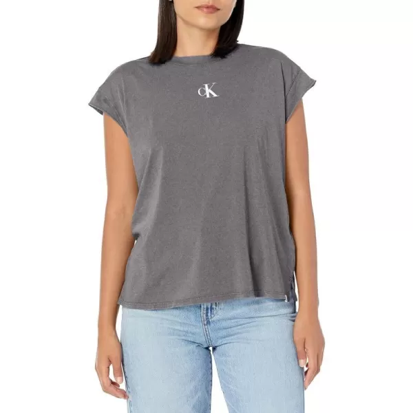 Calvin Klein Womens Minimal Logo Short Sleeve Tee Cut ShirtForged Iron