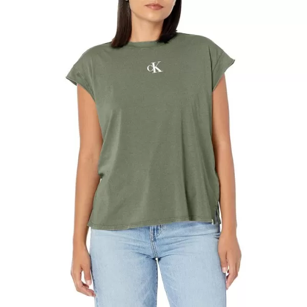 Calvin Klein Womens Minimal Logo Short Sleeve Tee Cut ShirtThyme