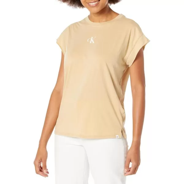 Calvin Klein Womens Minimal Logo Short Sleeve Tee Cut ShirtTravertine