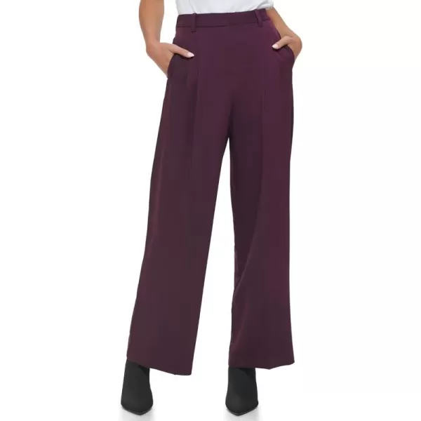 Calvin Klein Womens Misses Solid Crepe Pleated Straight Leg Pant Standard and Plus Size Aubergine 6Calvin Klein Womens Misses Solid Crepe Pleated Straight Leg Pant Standard and Plus Size Aubergine 6