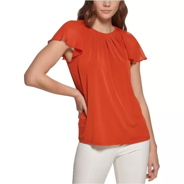 Calvin Klein Womens Missy Soft Everyday Flutter Sleeve Matte Jersey ShirtClay