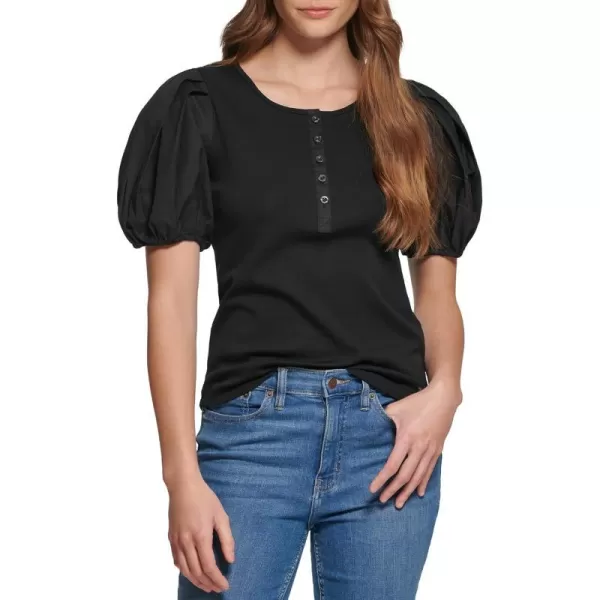 Calvin Klein Womens Missy Soft Everyday Puff Sleeve Button Down ShirtBlack