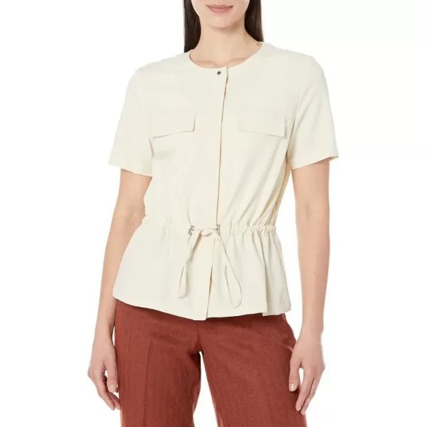 Calvin Klein Womens Missy Soft Everyday Sinched Waist Short Sleeve ShirtWheat