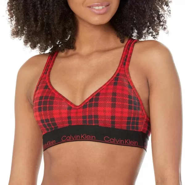 Calvin Klein Womens Modern Cotton Lightly Lined Wireless BraletteScotch Plaid Rouge