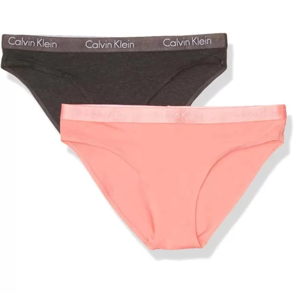 Calvin Klein Womens Motive Cotton Multipack Bikini Panty 2 PackCharcoal HeatherStrawberry Pink