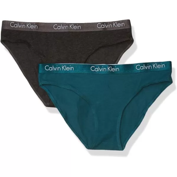 Calvin Klein Womens Motive Cotton Multipack Bikini Panty 2 PackGrey HeatherGreen