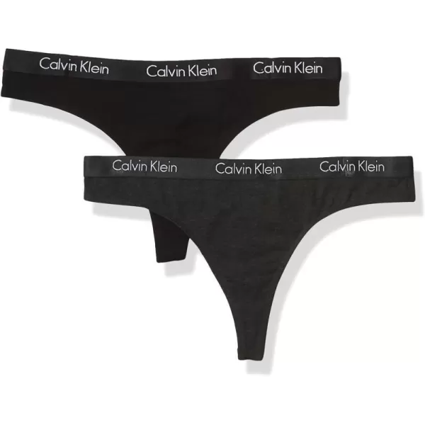 Calvin Klein Womens Motive Cotton Multipack Thong Panty 2 PackCharcoal HeatherBlack