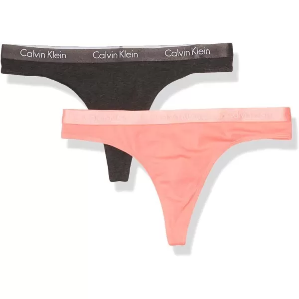 Calvin Klein Womens Motive Cotton Multipack Thong Panty 2 PackCharcoal HeatherStrawberry Pink