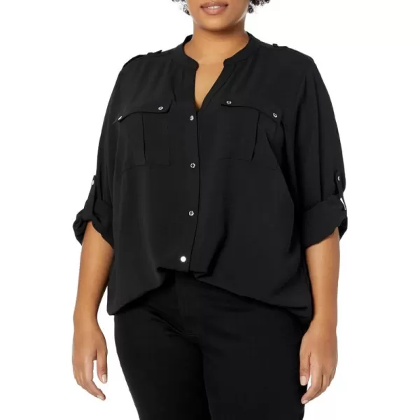 Calvin Klein Womens NonIron Tunic Roll Sleeve Shirt Regular and Plus SizesBlack