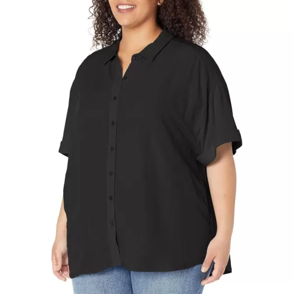 Calvin Klein Womens Plus Size Sportswear Everyday Cotton Modal Jersey Button Down BlouseBlack