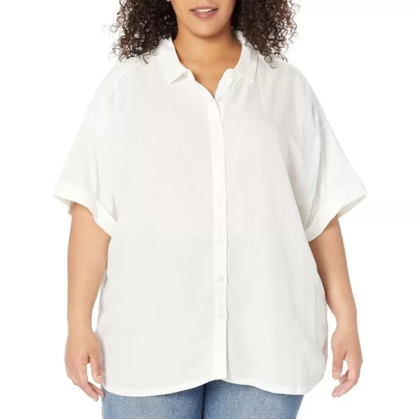 Calvin Klein Womens Plus Size Sportswear Everyday Cotton Modal Jersey Button Down BlouseSoft White