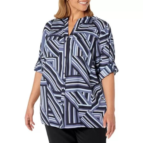 Calvin Klein Womens Plus Size Sportswear Everyday Loose Roll Sleeve BlouseTwiltSf Wt Multi