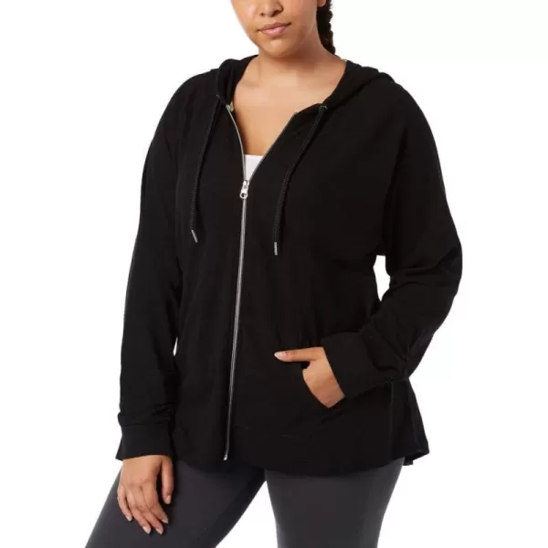 Calvin Klein Womens Premium Performance Ruched Long Sleeve Zip Up Hoodie Standard and PlusPlus Black