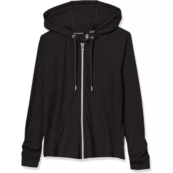 Calvin Klein Womens Premium Performance Ruched Long Sleeve Zip Up Hoodie Standard and PlusStandard Black