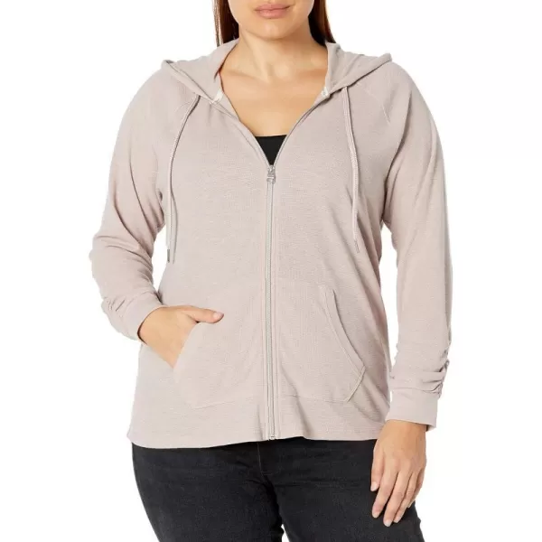 Calvin Klein Womens Premium Performance Ruched Long Sleeve Zip Up Hoodie Standard and PlusStandard Evening Sand