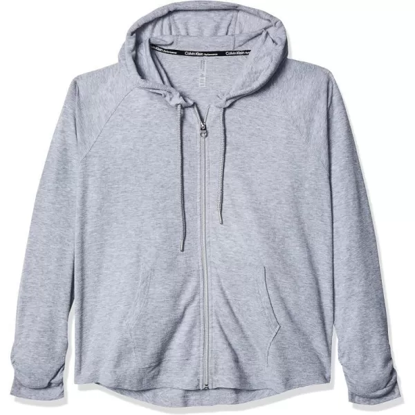 Calvin Klein Womens Premium Performance Ruched Long Sleeve Zip Up Hoodie Standard and PlusStandard Pearl Grey Heather