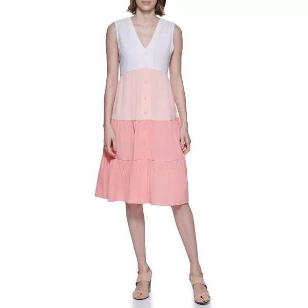 Calvin Klein Womens Relax Sleeveless VNeck with Side Pleated RuffleBlossomNecterPeach