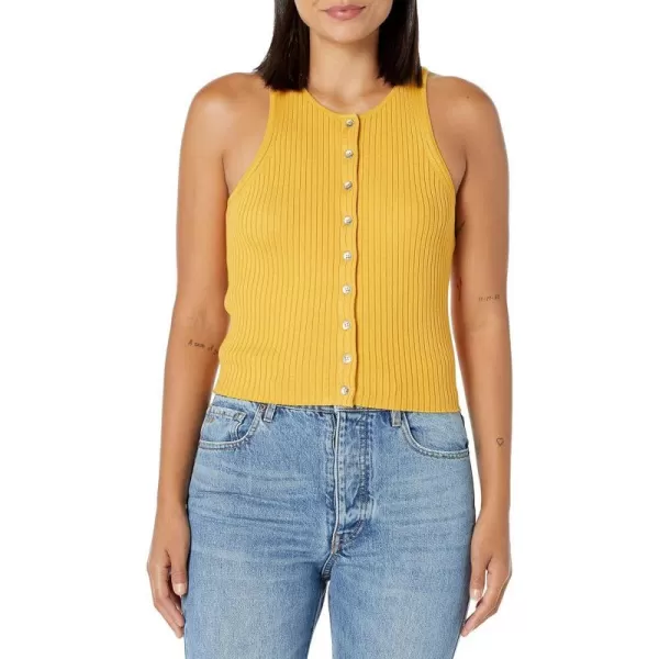 Calvin Klein Womens Ribbed Scoop Neck Button Tank TopGolden