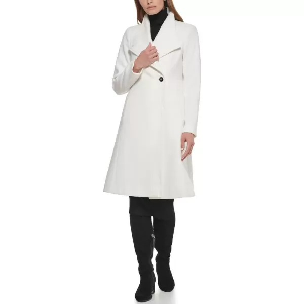 Calvin Klein Womens Ring Snap Detail Asymmetrical Closure Stand Collar Welt Pockets CoatWhite