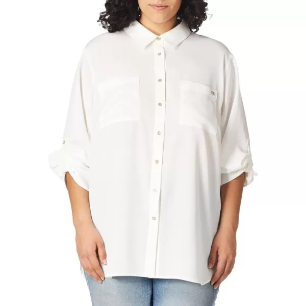 Calvin Klein Womens Roll Sleeve Tunic Blouse Regular and Plus SizesSoft White