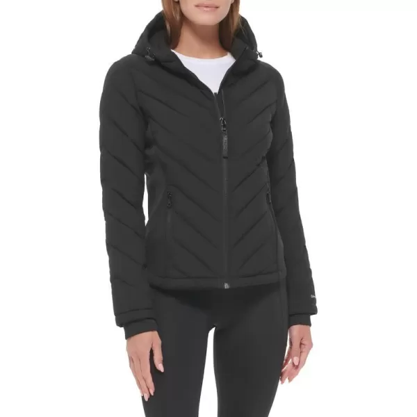 Calvin Klein Womens Scuba Side Panel and Sleeve Detail Adjustable Hood Zip PocketspufferBlack