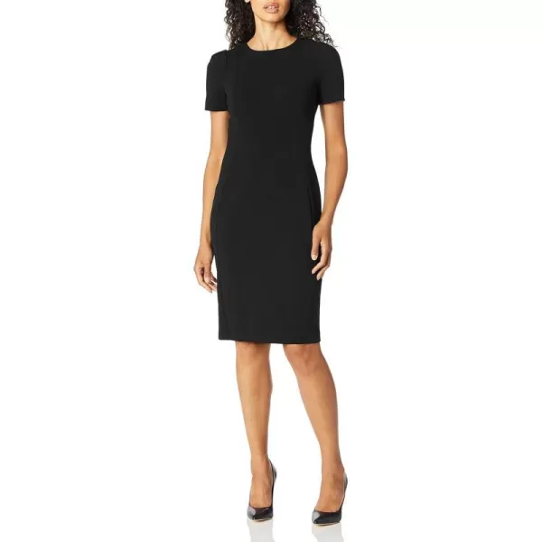 Calvin Klein Womens Short Sleeved Princess Seamed Sheath Dress Standard and PetiteBlack