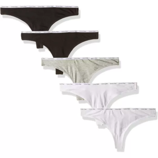 Calvin Klein Womens Signature Cotton Logo Stretch Thong Panties Multipack5 BlackWhiteGrey Heather