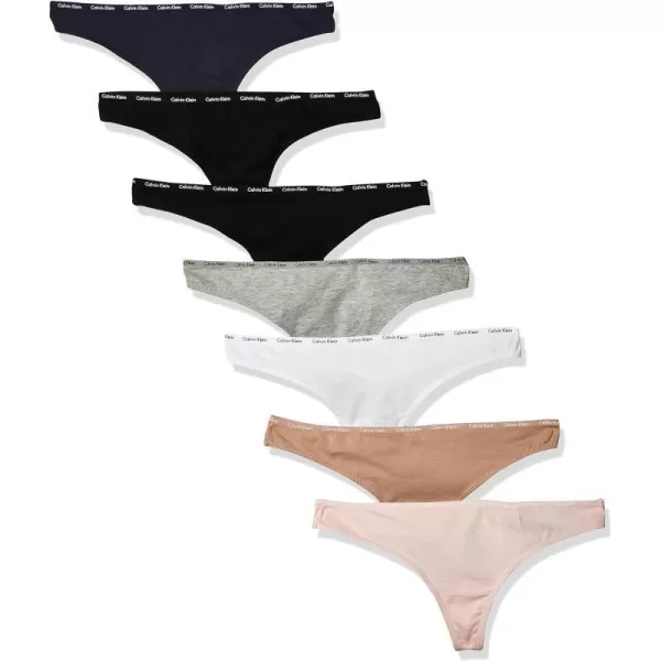 Calvin Klein Womens Signature Cotton Logo Stretch Thong Panties Multipack5 BlkHny AlmndNymphsSpeakeasyWhtGry Htr