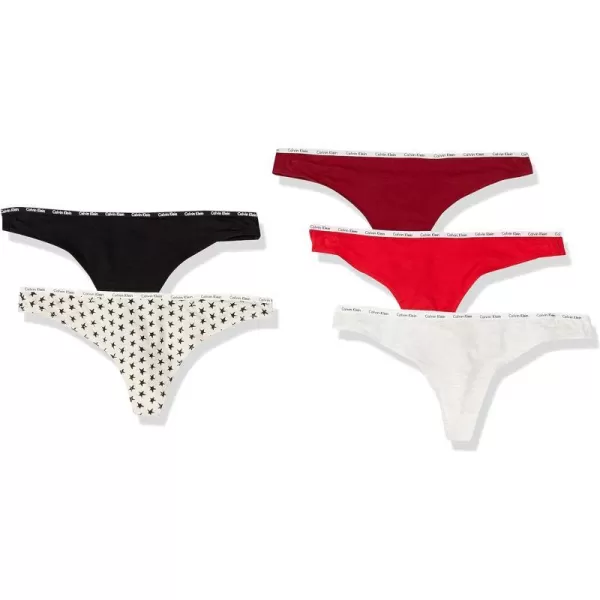 Calvin Klein Womens Signature Cotton Logo Stretch Thong Panties Multipack5 Star Stamp BlkExactRed CarpetBlkSnow Htr