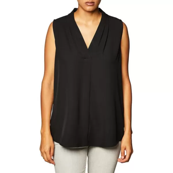 Calvin Klein Womens Sleeveless Blouse with Inverted Pleat Standard and PlusPlus Black